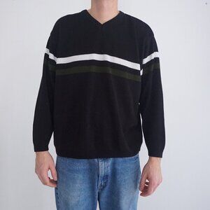 Vintage '90S Rest And Relaxation Black Preppy Fine Knit V-Neck Sweater Medium